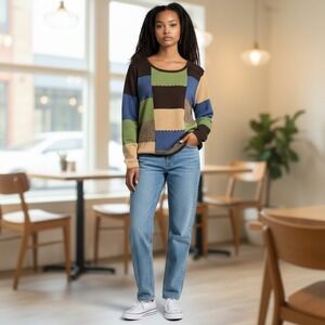 Y2K Crazy Horse Patchwork Sweater Womens M Cottagecore‎ Fairycore Boho Preppy